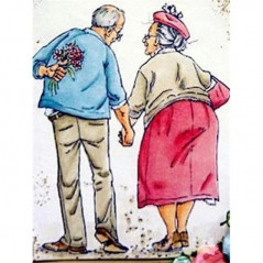 Älteres Ehepaar Hand in Hand gezeichnet- Von 13,08 €