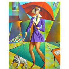 Frauenschirm und Hund Picasso-Stil- Von 20,28 €